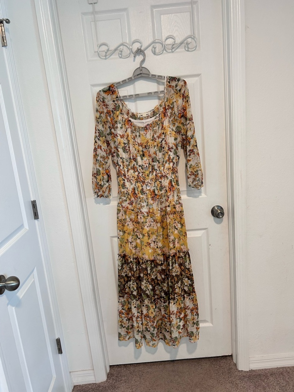 Hope Springs Floral Tiered Maxi Dress in Yellow and Cream  Size L